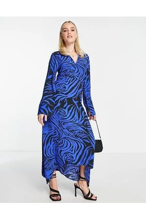 Monki Maxi shirt dress in black and blue zebra