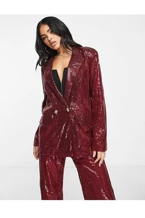 NaaNaa Oversized sequin blazer co-ord in burgundy