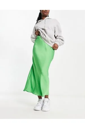 MANGO Satin midi skirt in bright