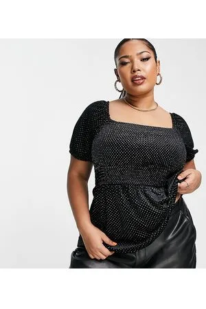 Simply Be Velour ruched sleeve peplum top in