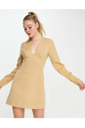 In The Style X Terrie Mcevoy panelled corset mini dress in camel