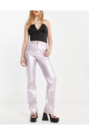 NA-KD X Moa Mattson low rise trousers in pink shiny denim