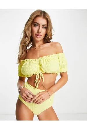ASOS Fuller Bust milkmaid bikini top in texture in lemon