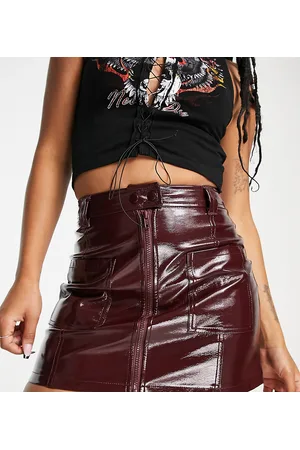 Topshop Patent zip front pocket mini skirt in burgundy