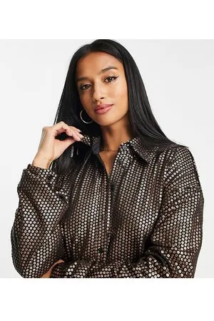 Glamorous Oversized shirt in matte brown sequin co-ord