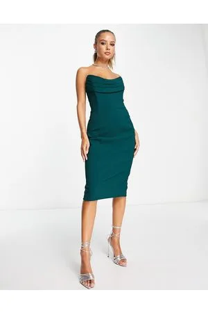 Lavish Alice Cowl front bandeau midi pencil dress in emerald