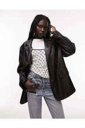 Topshop Faux leather oversized blazer in