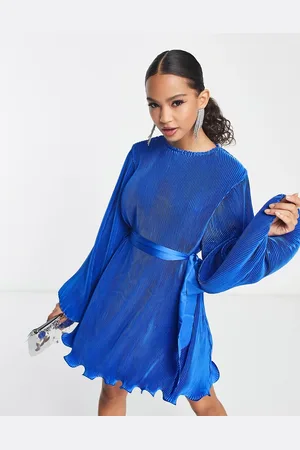 In The Style Pleated sleeve volume swing dress with belt detail in