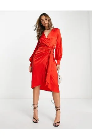 Never Fully Dressed Tie waist satin midi dress in