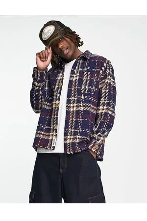Guess Originals checked overshirt with small logo in navy and red
