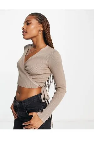 Monki Wrap cardigan in taupe