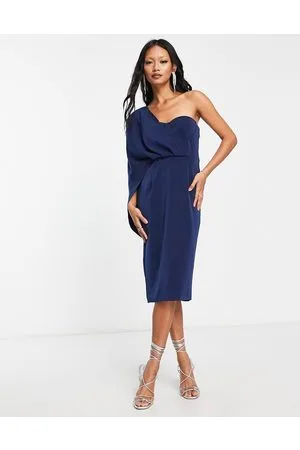 Lavish Alice One shoulder cape detail midi dress in