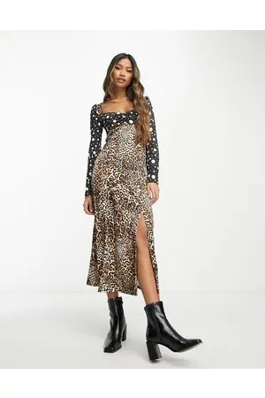 River Island Animal and spot mixed print midi dress in