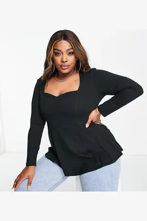 Simply Be Sweetheart neck long sleeve peplum top in