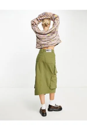The Ragged Priest Khaki cargo midi skirt