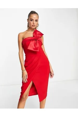 Lavish Alice Bandeau bow detail wrap midi dress in