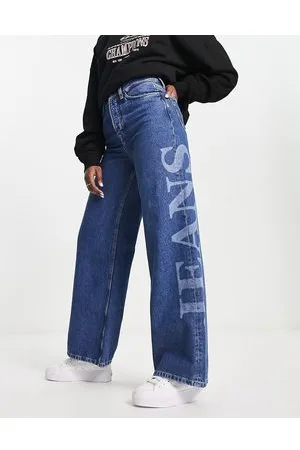 Tommy Hilfiger High rise wide leg logo jeans in mid wash