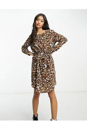 JDY Sofia animal print belted shirt dress