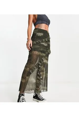 Reclaimed Maxi skirt in animal print with ruffles