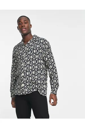 SELECTED Long sleeve revere collar shirt in geo print