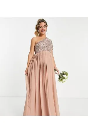 Beauut Maternity bridesmaid embellished bodice one shoulder maxi dress in taupe