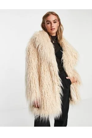 Stradivarius Oversized faux fur coat in beige