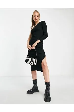New Look Knitted one shoulder midi dress in