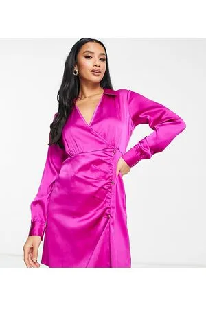 New Look Tie side collared shirt dress in bright