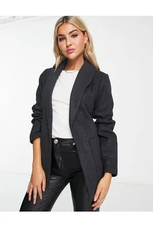 Pieces Alicia tie waist blazer in charcoal