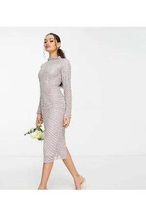 Beauut Petite Bridesmaid embellished midi dress in silver and