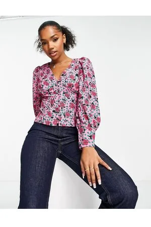 Glamorous Multi rose print button through blouse in