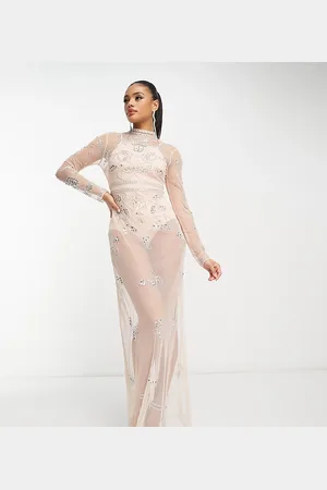 Starlet Exclusive sheer embellished maxi dress in champagne