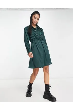 JDY Klara satin shirt dress with diamante buttons in