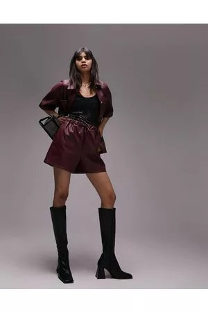 Topshop Co-ord faux leather runner short in burgundy