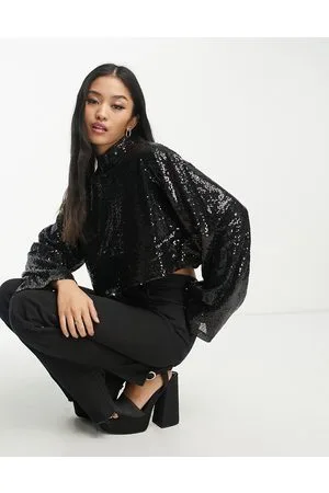 EDITED the label Wide sleeve crop top in sequin co-ord