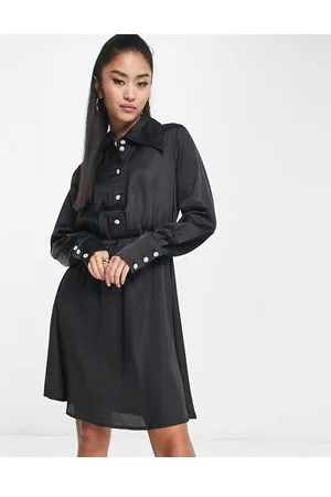 JDY Klara satin shirt dress with diamante buttons in