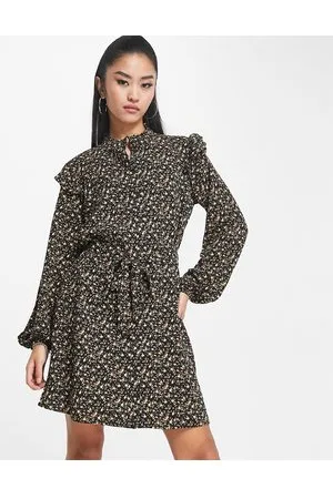 JDY Sofia floral belted dress in black