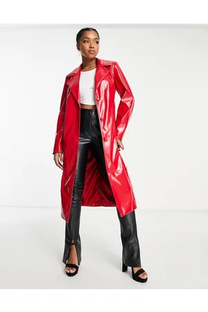 Miss Selfridge Vinyl faux leather trench coat in bright