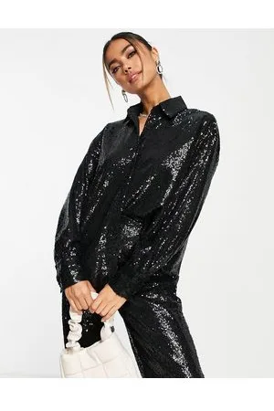 In The Style Exclusive sequin oversized shirt co-ord in