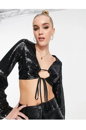 Pull&Bear Keyhole front super cropped sequin top in