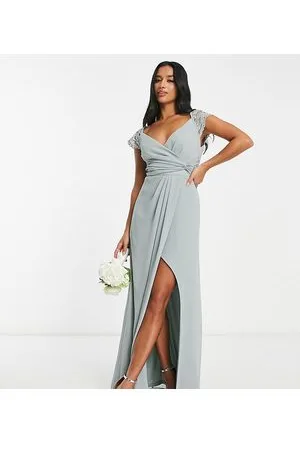 TFNC Bridesmaid lace back maxi dress in sage