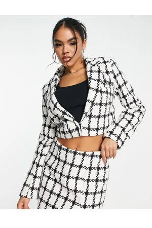 Kaiia Textured cropped blazer co-ord in white check