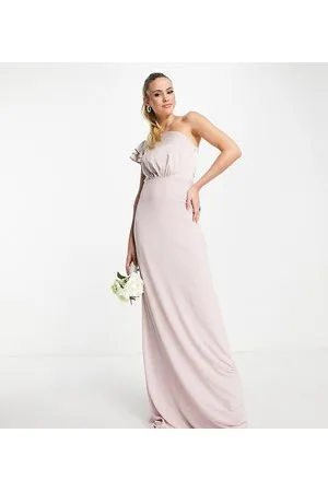 TFNC TNFC Tall Bridesmaid ruffle shoulder maxi dress in mink