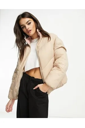 Native Youth Puffer jacket with contrast collar in stone