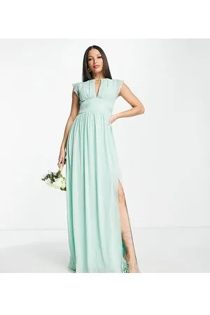 TFNC Bridesmaids chiffon maxi dress with lace detail in sage