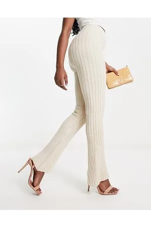 In The Style X Billie Faiers ribbed flared trouser co-ord in cream