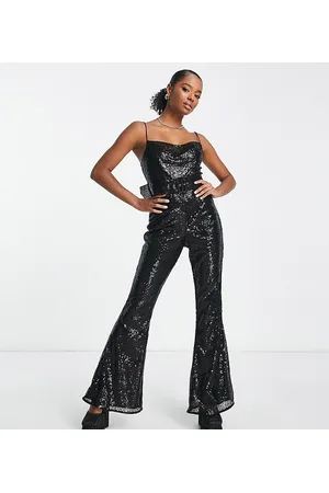 ASOS ASOS DESIGN Petite sequin cowl neck flare leg jumpsuit in