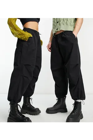 Reclaimed Unisex parachute cargo trousers in black