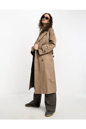 Object Cotton blend tie waist trench coat in brown