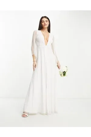 Starlet Bridal exclusive sheer sleeve embellished maxi dress in ivory